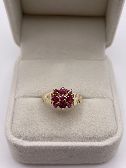 9ct gold ruby cluster ring