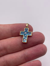 Load image into Gallery viewer, 9ct gold blue topaz cross pendant
