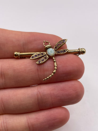 9ct gold opal and amethyst dragonfly brooch