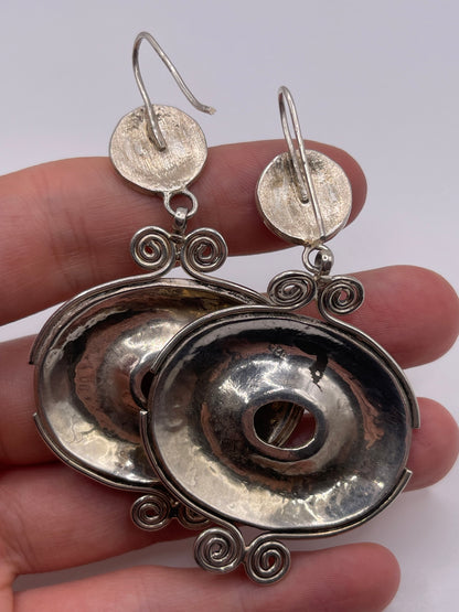 Huge unusual silver earrings