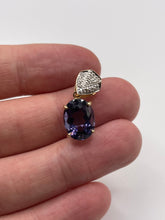 Load image into Gallery viewer, 9ct gold blueberry quartz and diamond pendant
