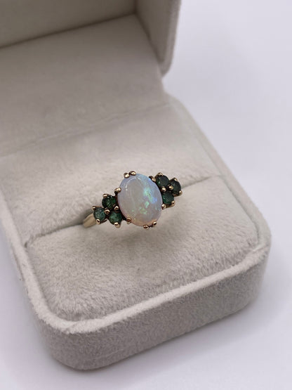 9ct gold opal and emerald ring