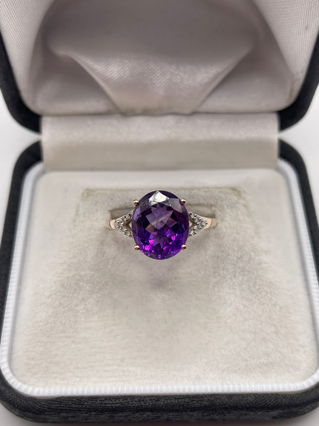 9ct rose gold amethyst and diamond ring