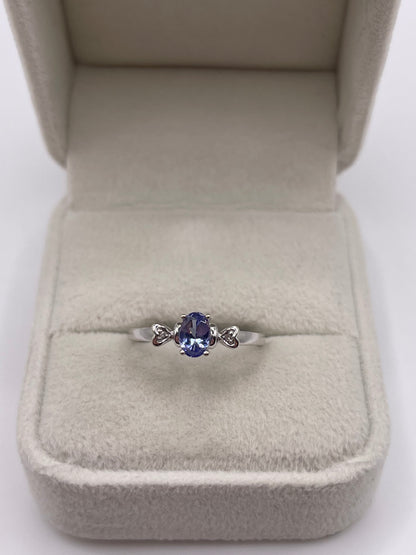 9ct white gold tanzanite and diamond ring