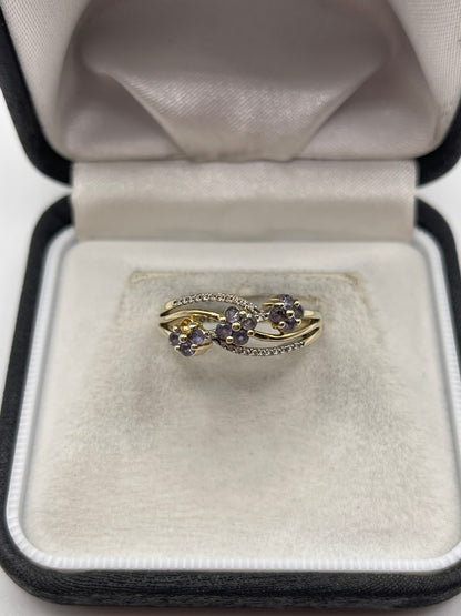 9ct gold tanzanite and diamond ring