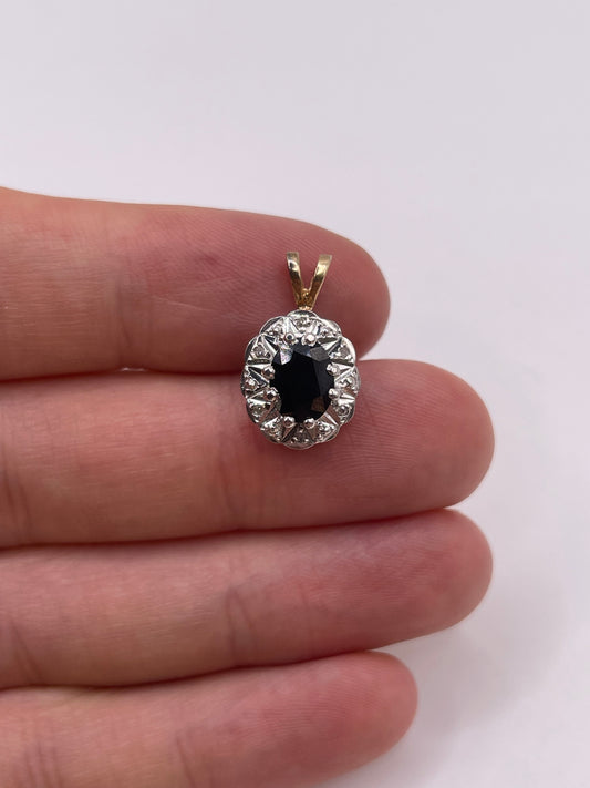 9ct gold sapphire and diamond pendant