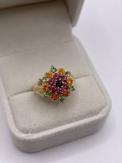 9ct gold multi gemstone cluster ring