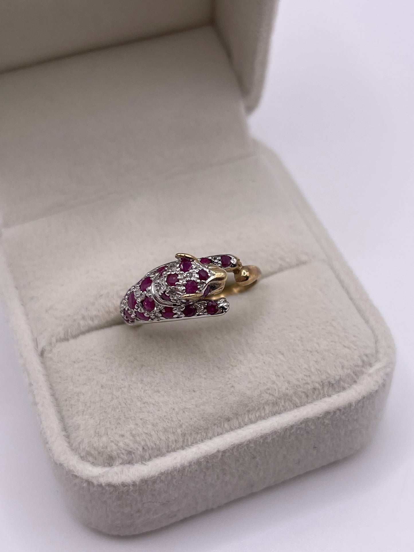 9ct gold ruby and diamond panther ring