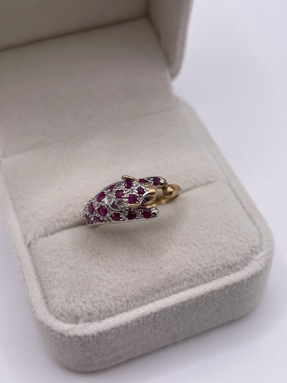 9ct gold ruby and diamond panther ring