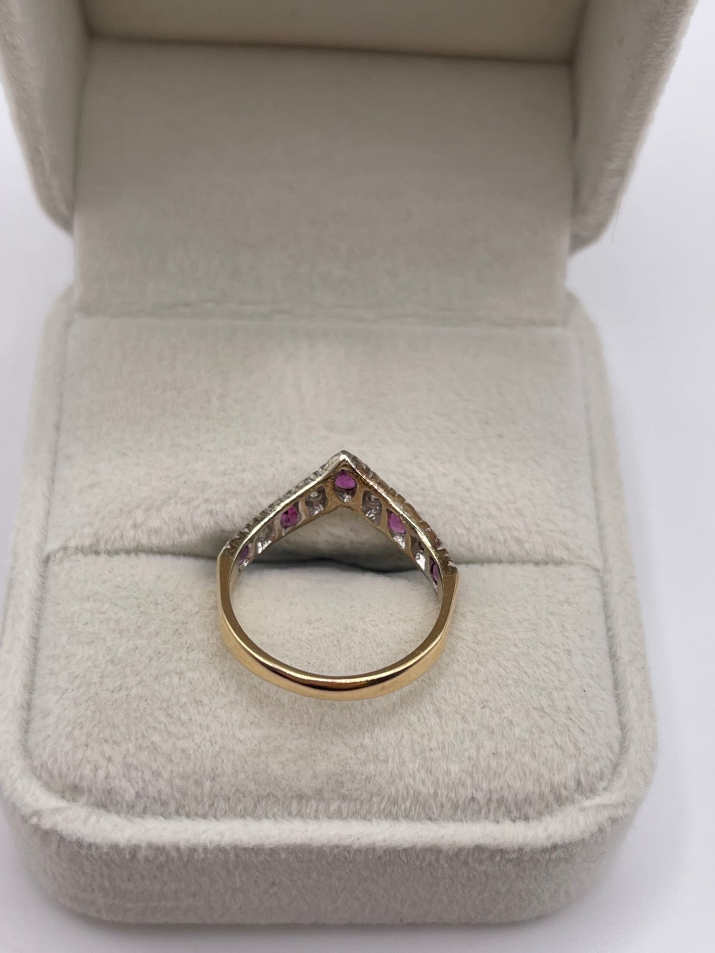 9ct gold ruby and diamond wishbone ring