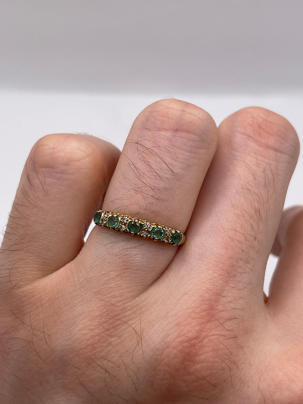 9ct gold emerald and diamond ring