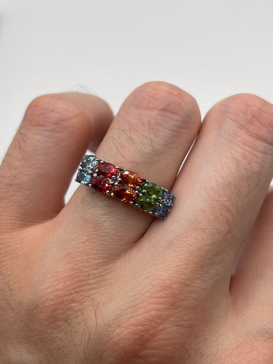 Silver multi gemstone ring