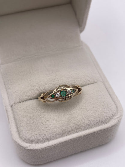 9ct gold emerald and diamond ring
