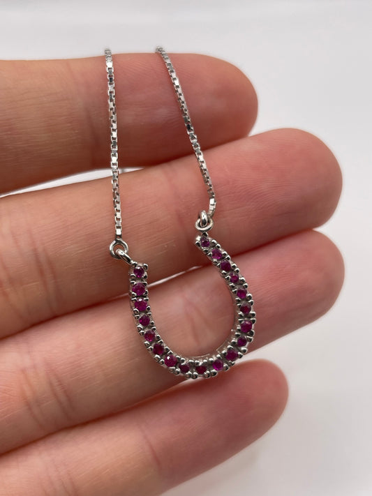 9ct white gold ruby horseshoe necklace