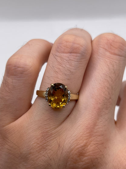 9ct gold citrine and diamond ring