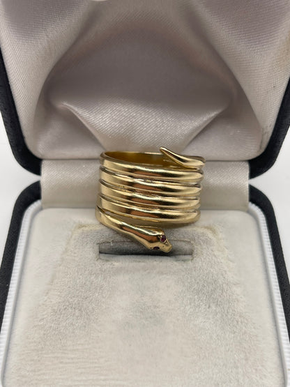 Heavy 9ct gold ruby snake ring