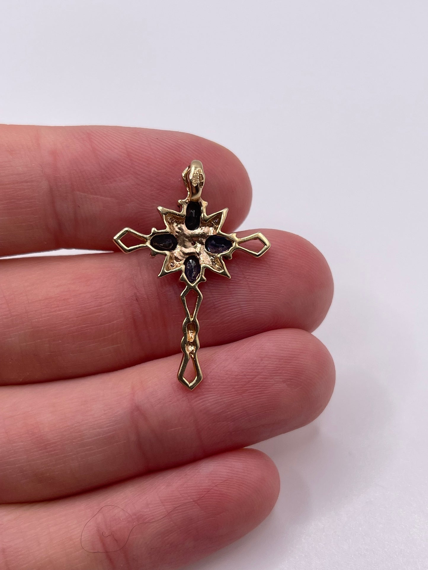 9ct gold sapphire and diamond cross pendant