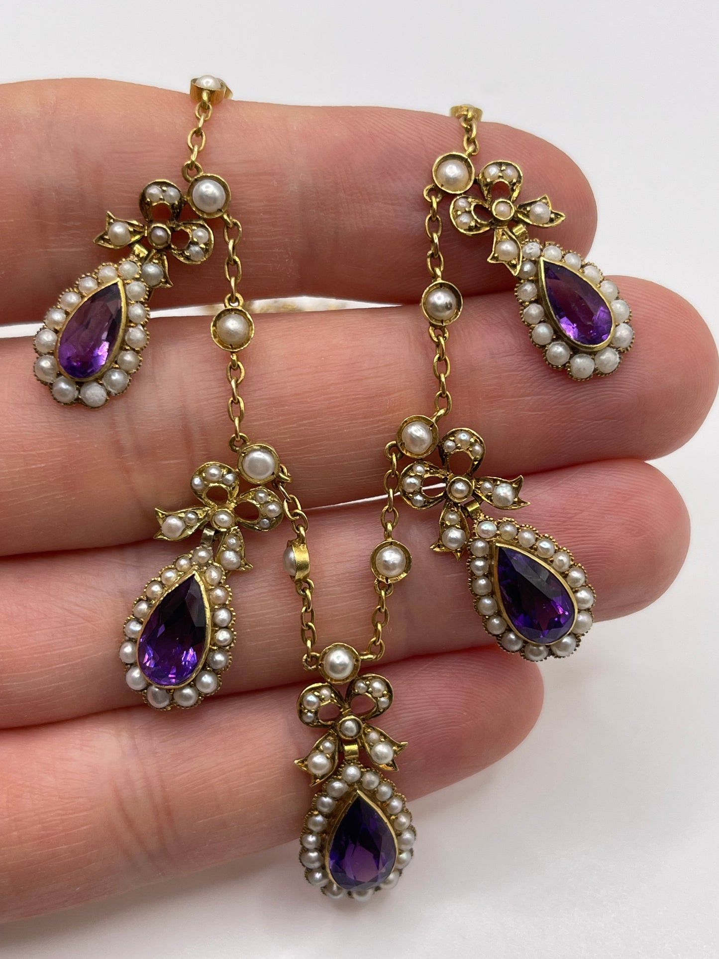 Antique 18ct gold amethyst and pearl necklace