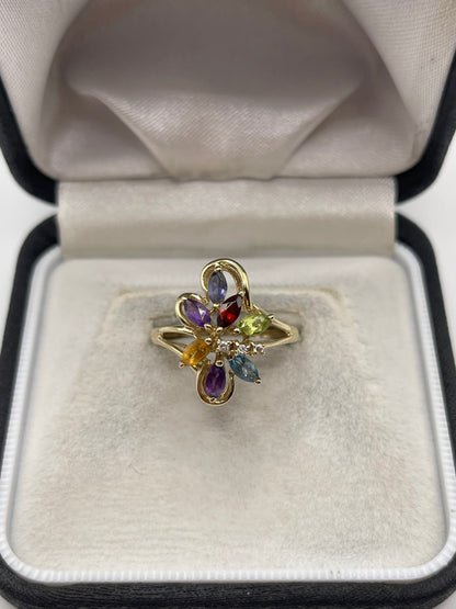 9ct gold multi gemstone and diamond ring