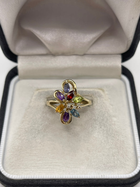 9ct gold multi gemstone and diamond ring