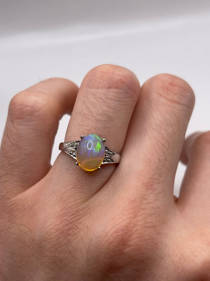 9ct white gold opal and diamond ring