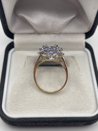 9ct gold tanzanite and diamond ring