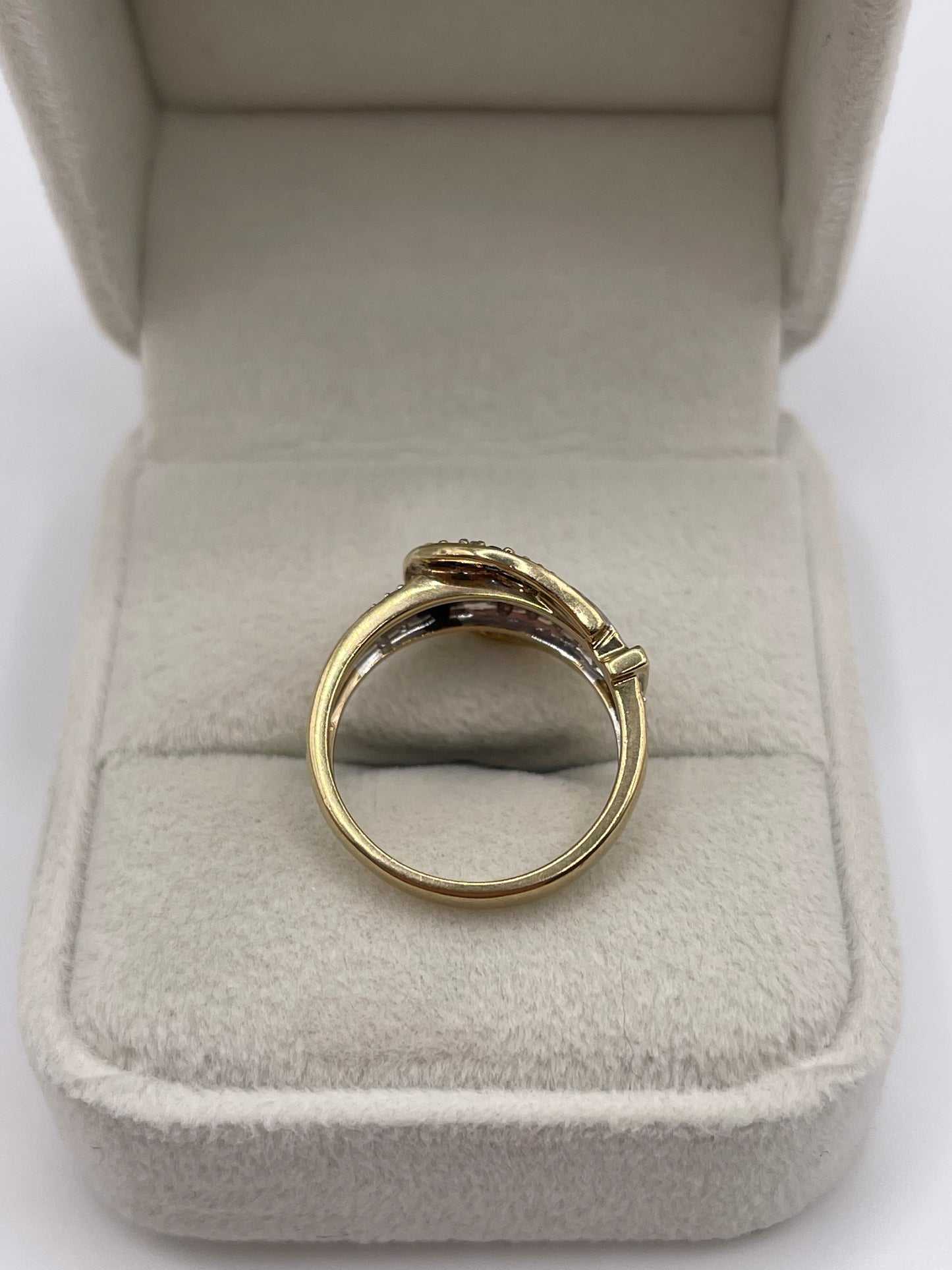 9ct gold sapphire and diamond buckle ring