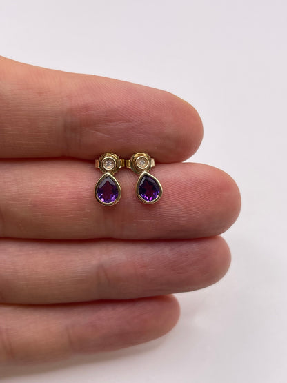 9ct gold amethyst and diamond earrings