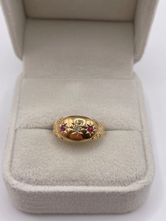 Antique 18ct gold ruby and diamond gypsy ring