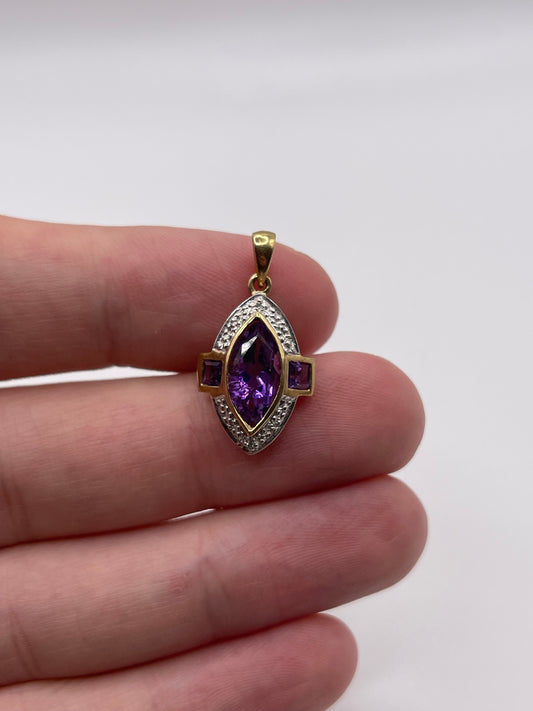 9ct gold amethyst and diamond pendant