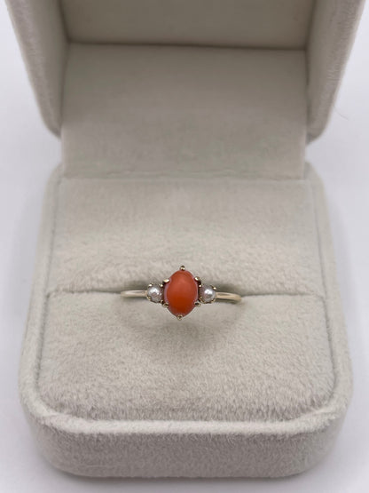 9ct gold coral and pearl ring