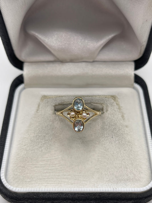 9ct gold topaz and pearl ring
