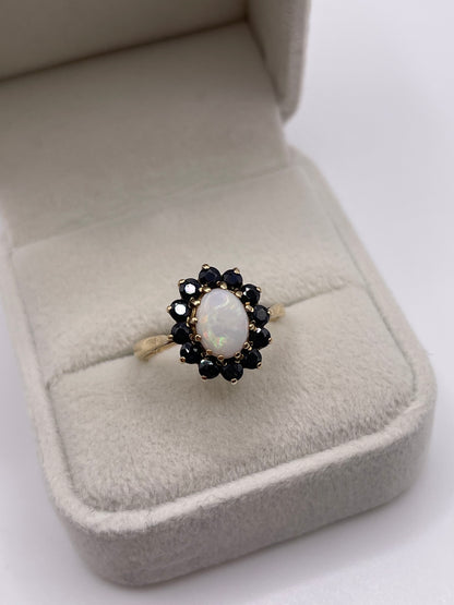9ct gold opal and sapphire ring