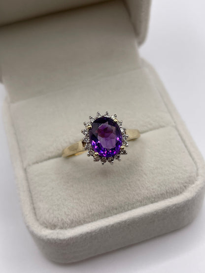 9ct gold amethyst and diamond ring