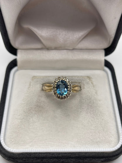 9ct gold blue topaz and diamond ring