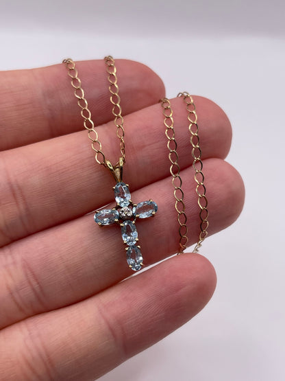 9ct gold topaz and diamond cross necklace