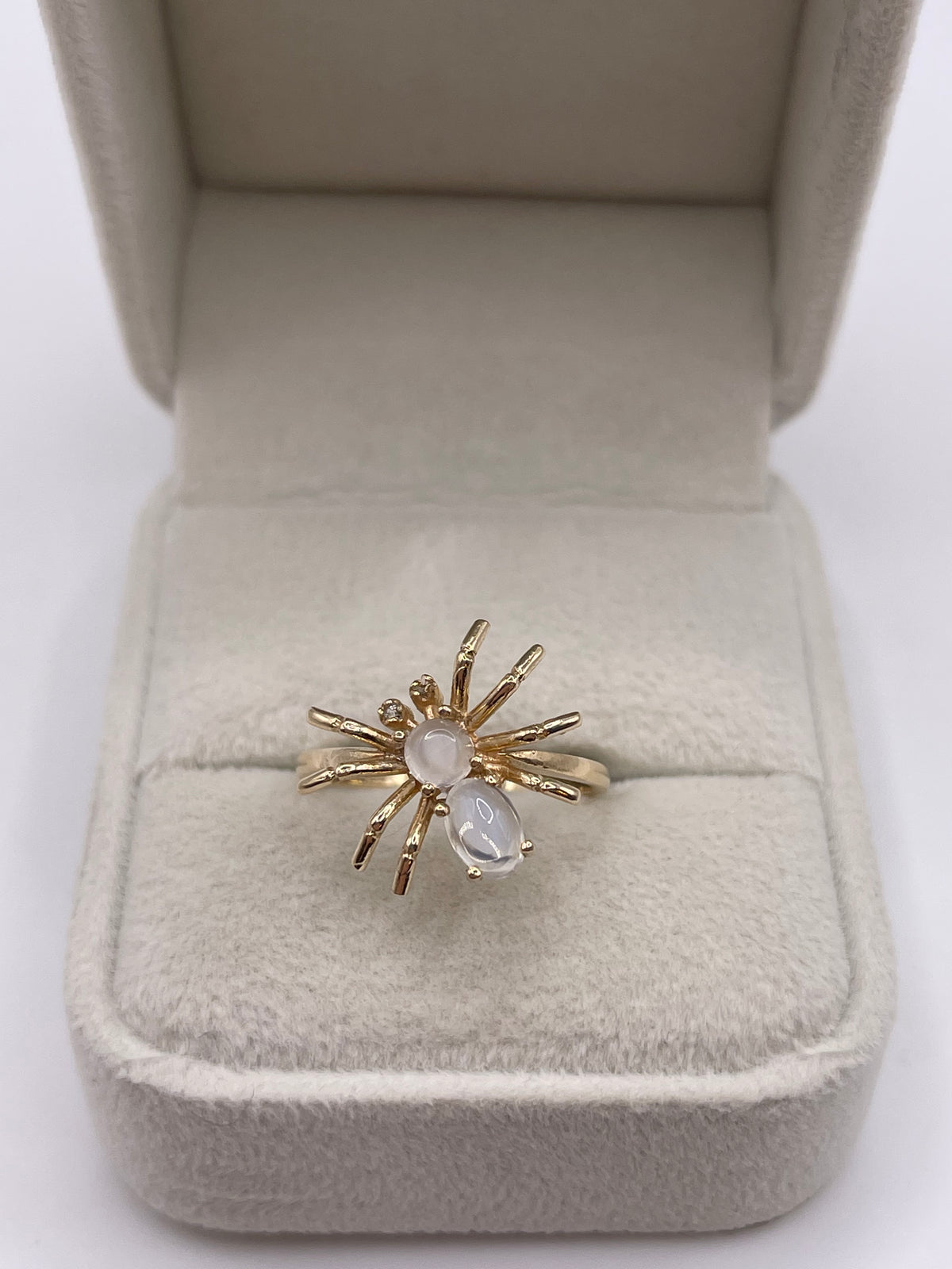 9ct gold moonstone and diamond spider ring