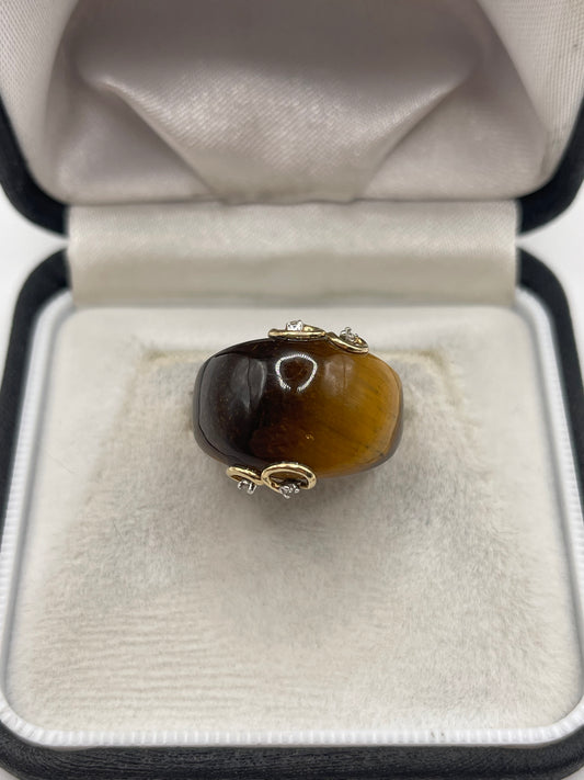 9ct gold tigers eye and diamond ring