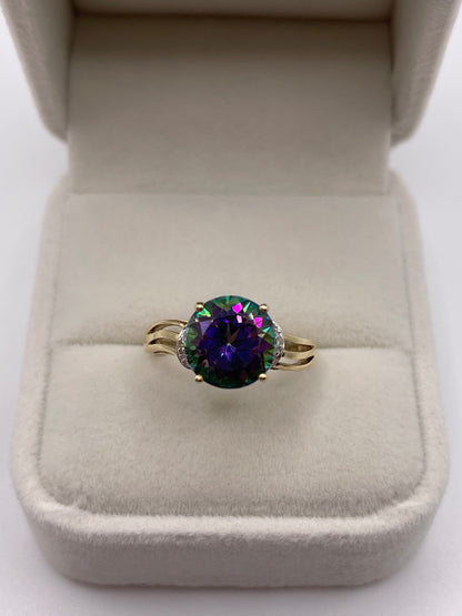9ct gold mystic topaz and diamond ring