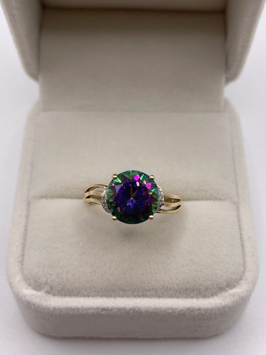 9ct gold mystic topaz and diamond ring