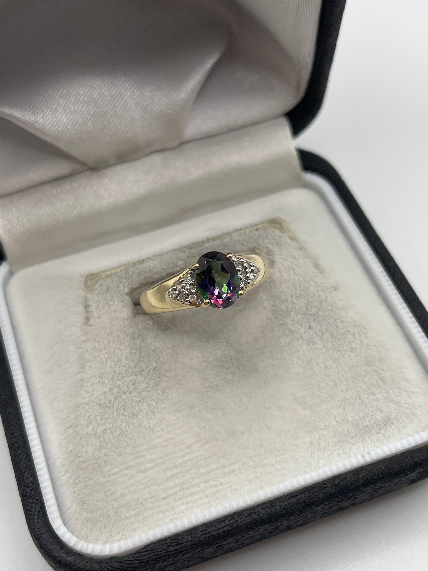 9ct gold mystic topaz and diamond ring