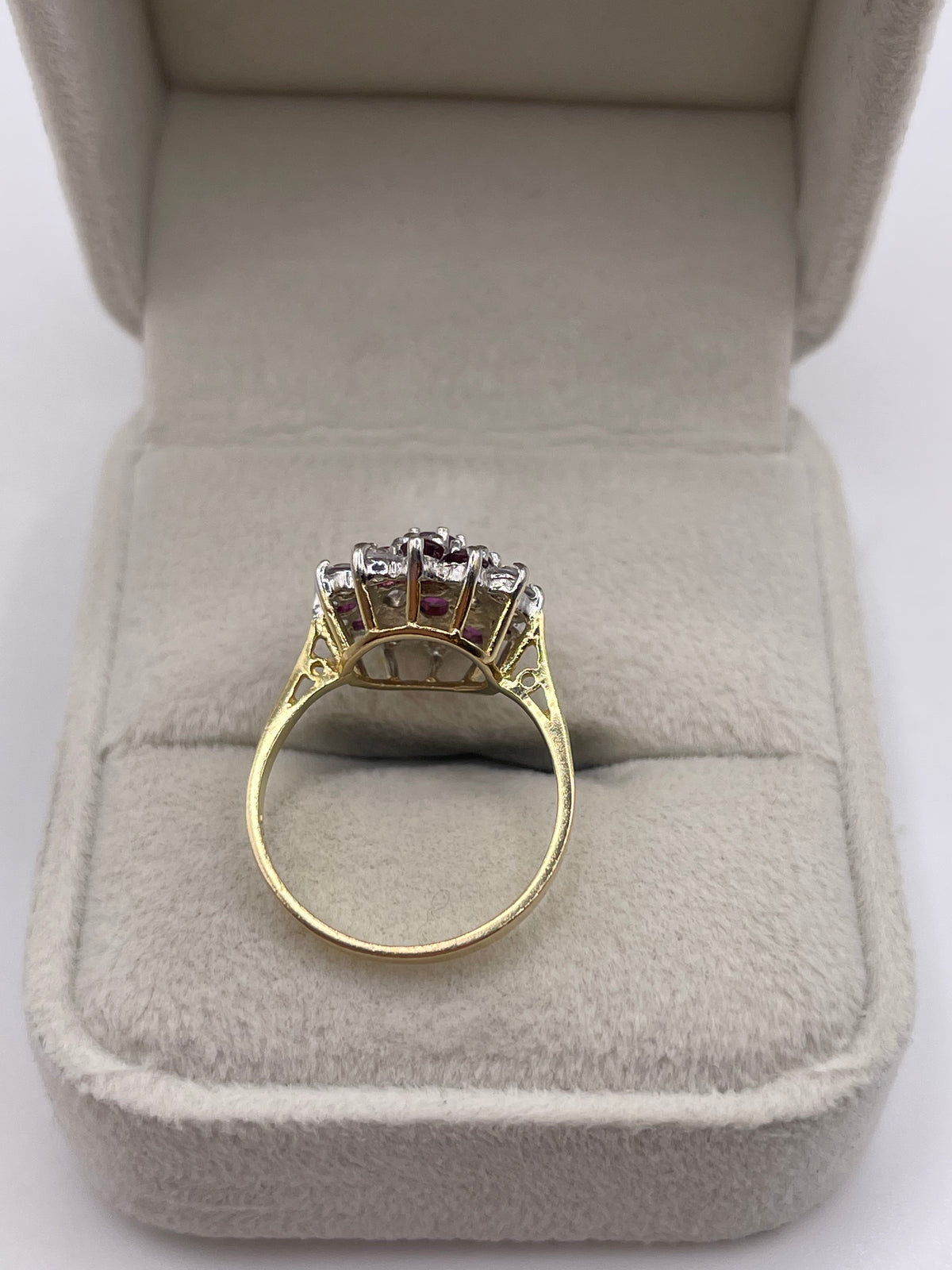 9ct gold ruby and cz cluster ring