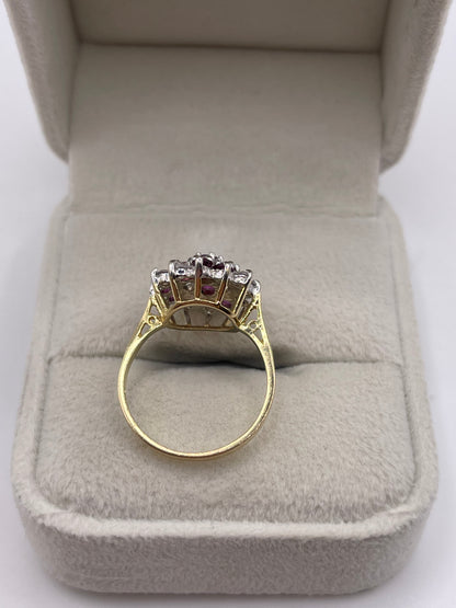 9ct gold ruby and cz cluster ring