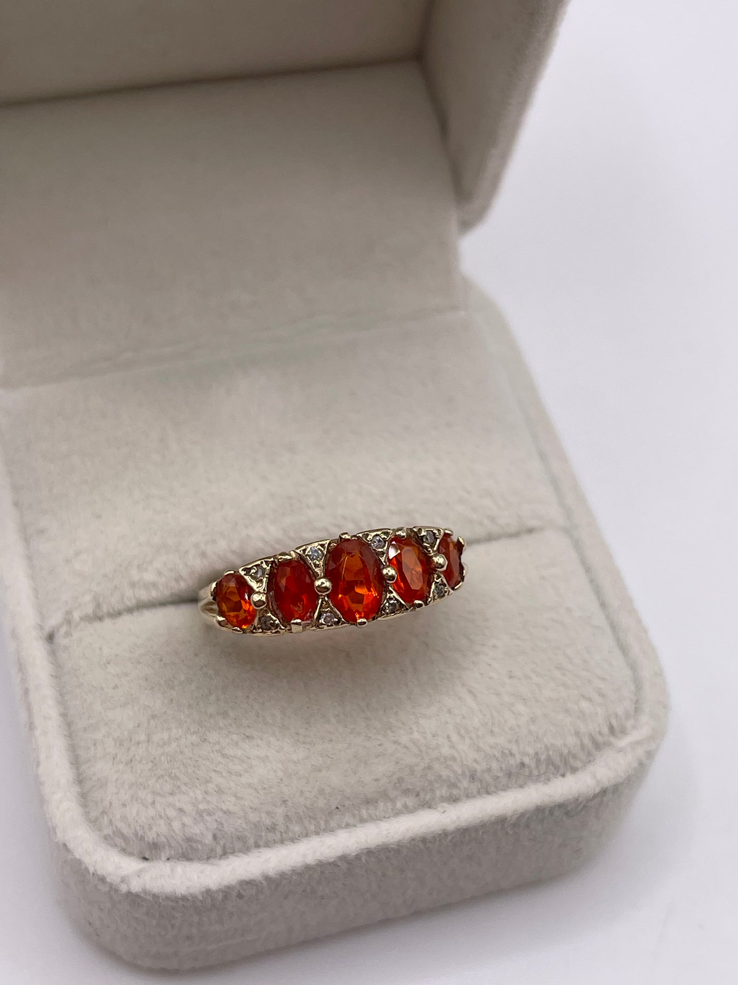 9ct gold fire opal and diamond ring
