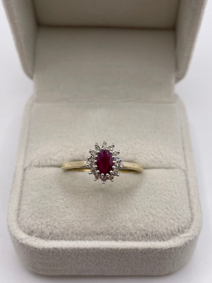 9ct gold ruby and diamond ring