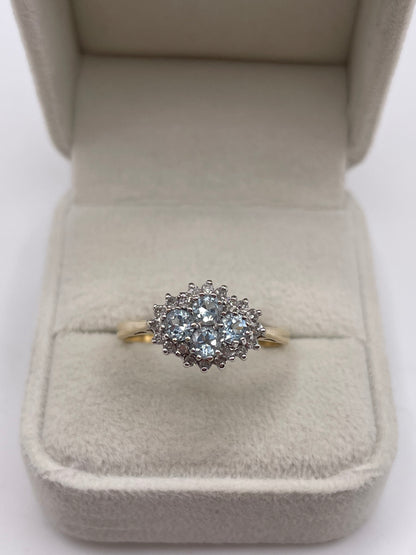 9ct gold aquamarine and diamond ring