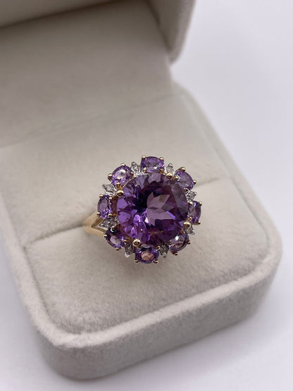 9ct gold amethyst and diamond ring