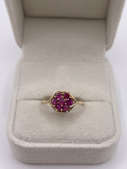 9ct gold ruby cluster ring