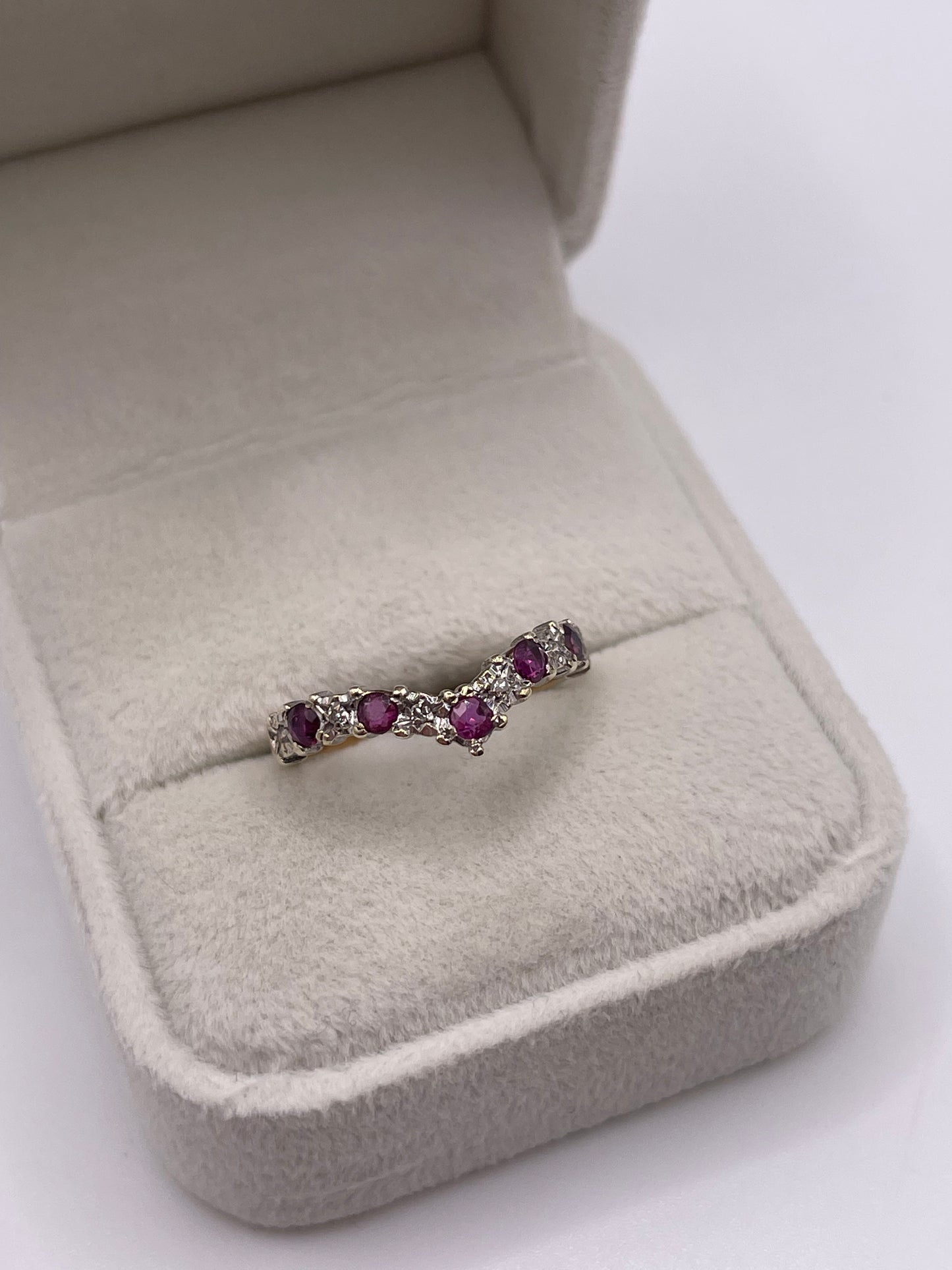 9ct gold ruby and diamond wishbone ring