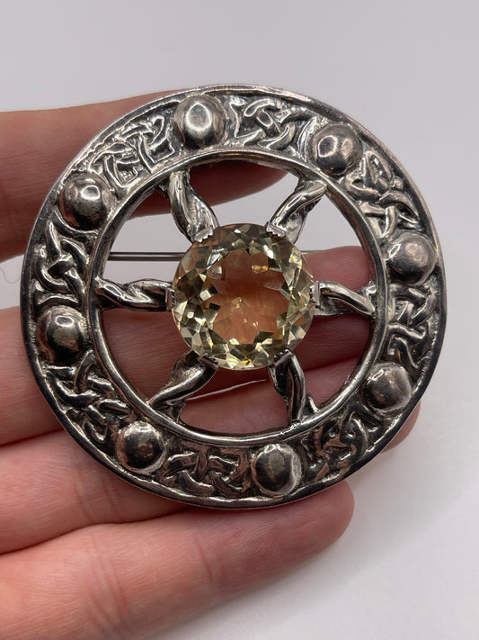 Heavy Scottish silver citrine brooch